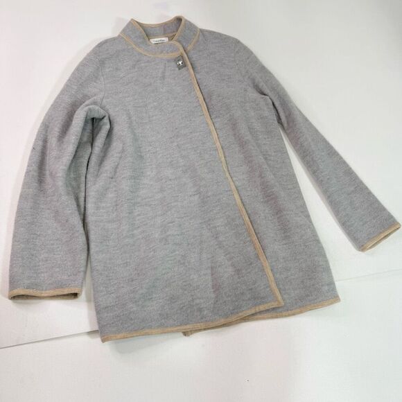 Calvin Klein Cardigan Jacket Womens Large Wool Top Button Gray Overcoat Long - Picture 1 of 8